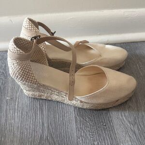 Soludos Neutral Beige Espadrille Wedge with Ankle Strap